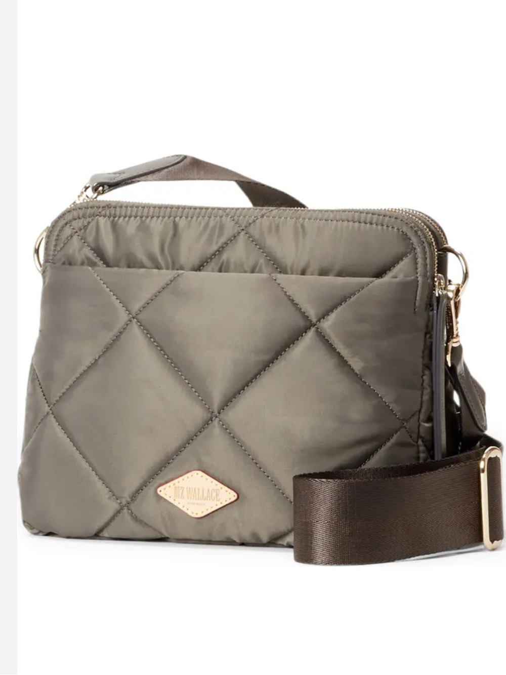 MZ Wallace Madison Quilted Nylon Crossbody Bag In Olive Green - Picture 1 of 12